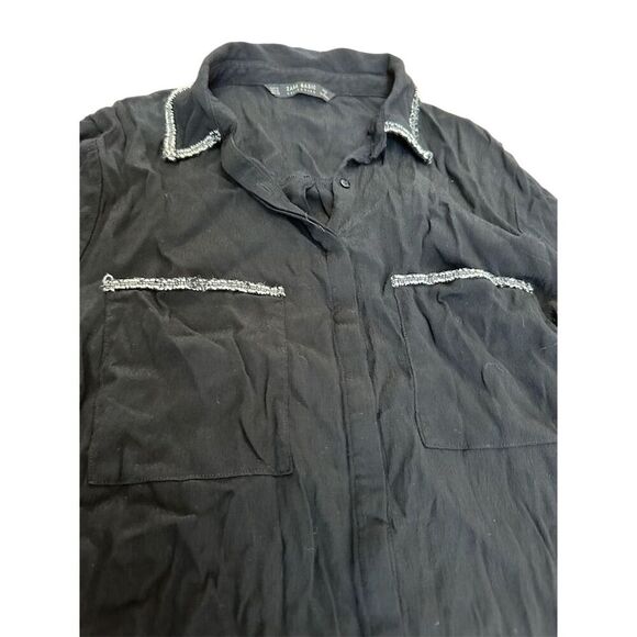 Zara Basic Women's Navy Blue Button-Up Shirt Size M Long Sleeve Casual - Picture 2 of 3